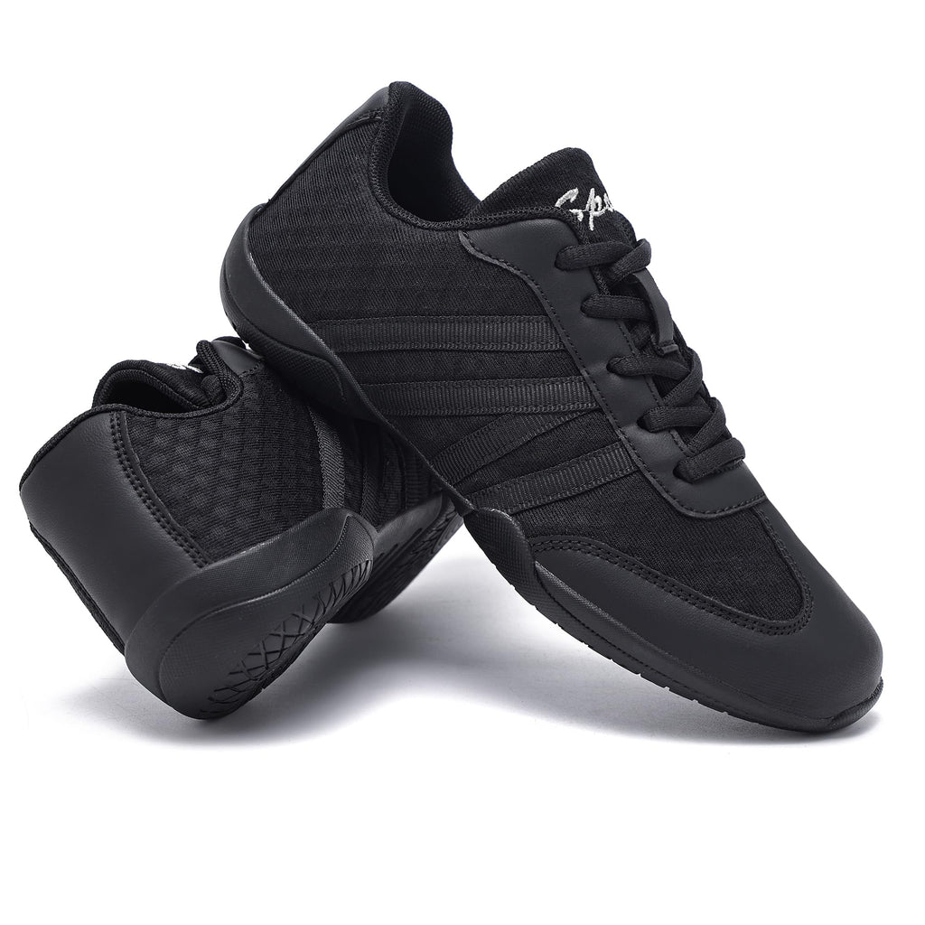 Black Cheer Shoes for Girls Women and Youth Breathable Soft Comfortable Athletic Flats Training Dance Competition Sport Cheerleading Sneakers